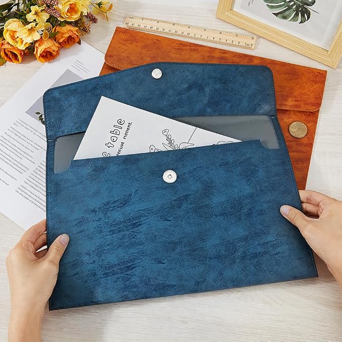 A4 PU Leather Portfolio Filing Envelope Oragnizer Thin Waterproof File Holder - Image 3