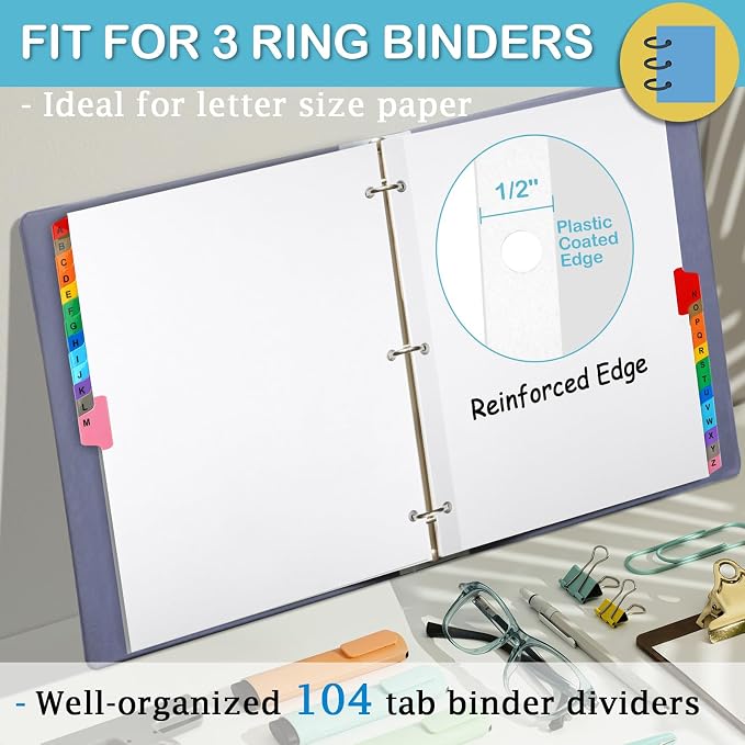 Alphabet Binder Dividers for 3 Ring Binder, COIDEA A-Z Dividers for 3 Ring - Image 4