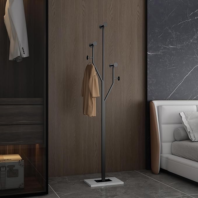 Heavy Duty Coat Rack Tree-shaped Metal Freestanding Coat Tree with Sturdy Marble Base Corner Coat Rack for Bedroom Entryway Hallway 14.96 x 10.24 x 68.9 Inches (Black)-DeskLoop Office