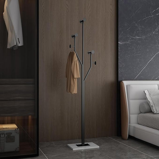 Heavy Duty Coat Rack Tree-shaped Metal Freestanding Coat Tree with Sturdy Marble Base Corner Coat Rack for Bedroom Entryway Hallway 14.96 x 10.24 x 68.9 Inches (Black)-DeskLoop Office