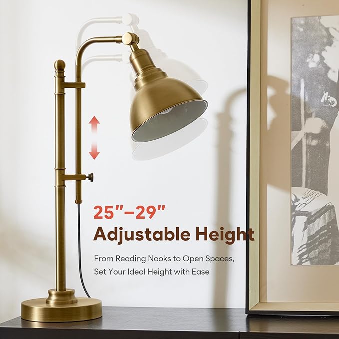 VONLUCE Rustic Desk Lamp Brass Adjustable, Industrial Style Metal Task Lamps - Image 3
