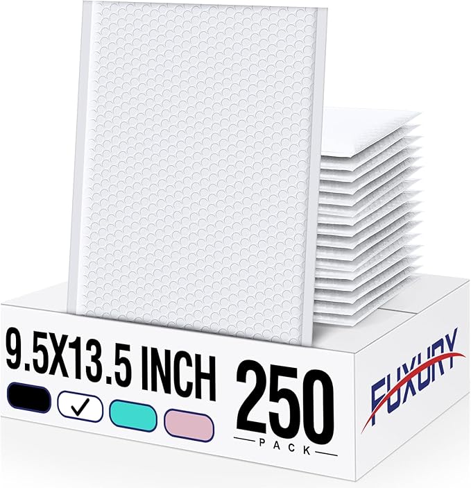 Fuxury Bubble Mailers 9.5x14.5" 250 Pack White Large Padded Envelopes Usable by Fuxury