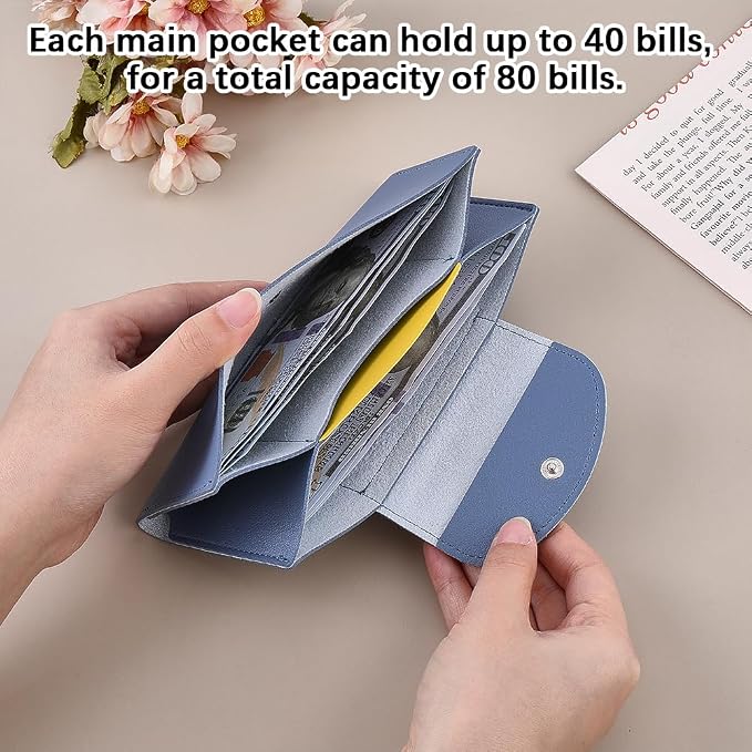 PU Leather Cash Envelope Wallet Blue All in One Long Bifold 2 Tier Reusable - Image 5