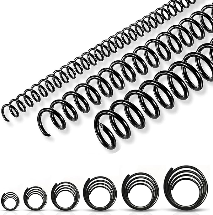 150 Pack Spiral Binding Coils, 4:1 Pitch Plastic Binding Coils Kit, 6 Different Sizes Spiral Coils for Binding 1/4", 5/16", 3/8", 1/2", 5/8", 3/4", Black Binding Spirals-DeskLoop Office