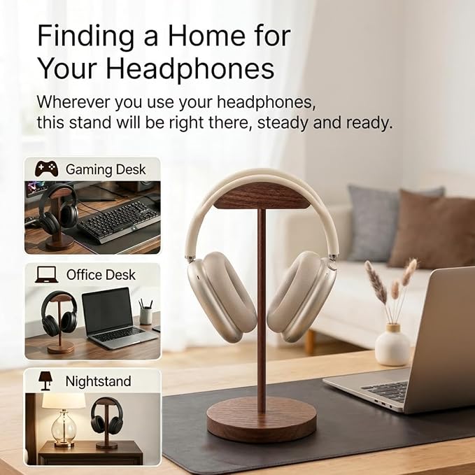 Headphone Stand Nature Wood Headset Hanger Mount Hook Gaming Holder Desktop - Image 7