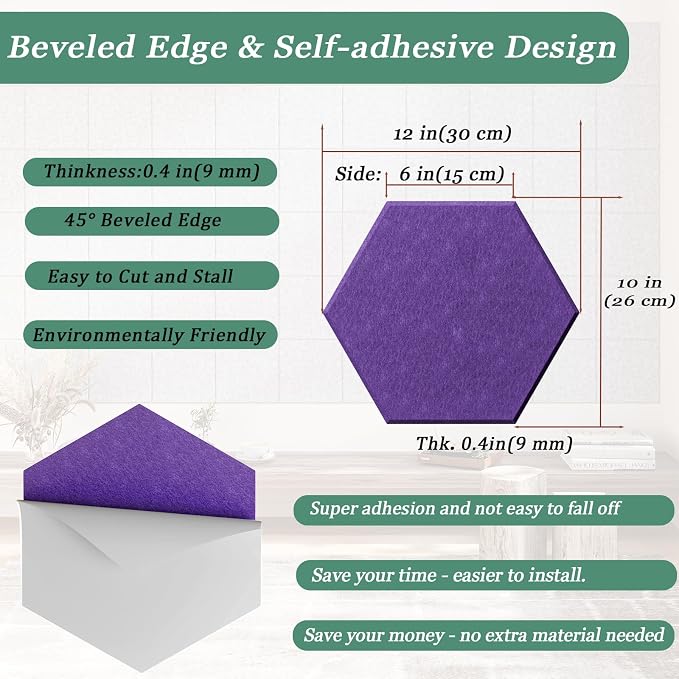 Hexagonal Acoustic Panels-12 Pack High-Density Sound Absorbing Panels - Image 4