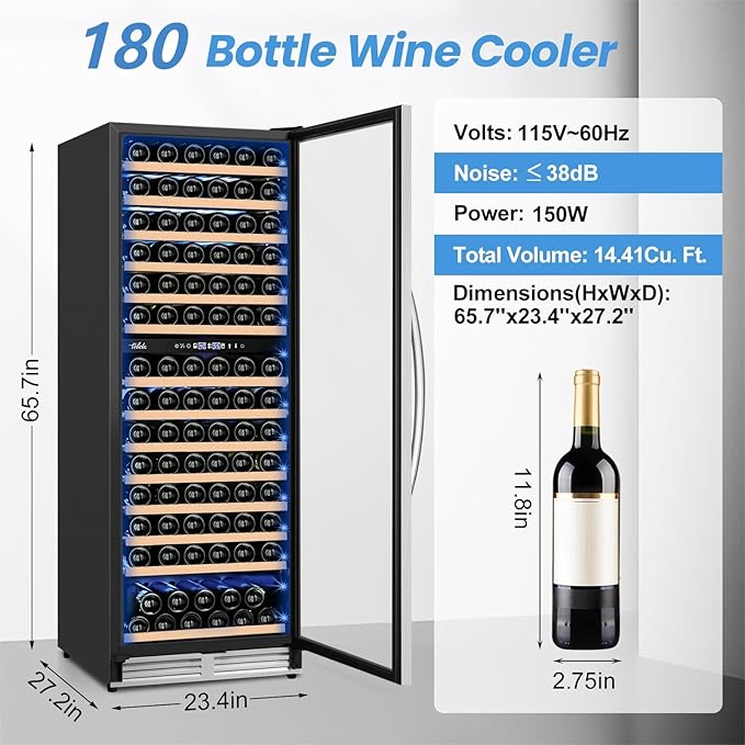 24 Inch Wine Fridge,180 Bottles Dual Zone Wine Cooler Refrigerator, Built-in or Freestanding Wine Refrigerator with Glass Door and Safety Lock, Low Noise, Large Wine Cellar for Home, Office, Kitchen-DeskLoop Office