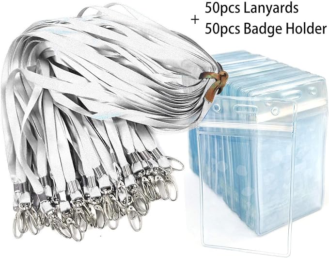 Lanyard with ID Holder 50 Pcs Waterproof Name Tag Badge ID Card Holders ID Pass - Image 6