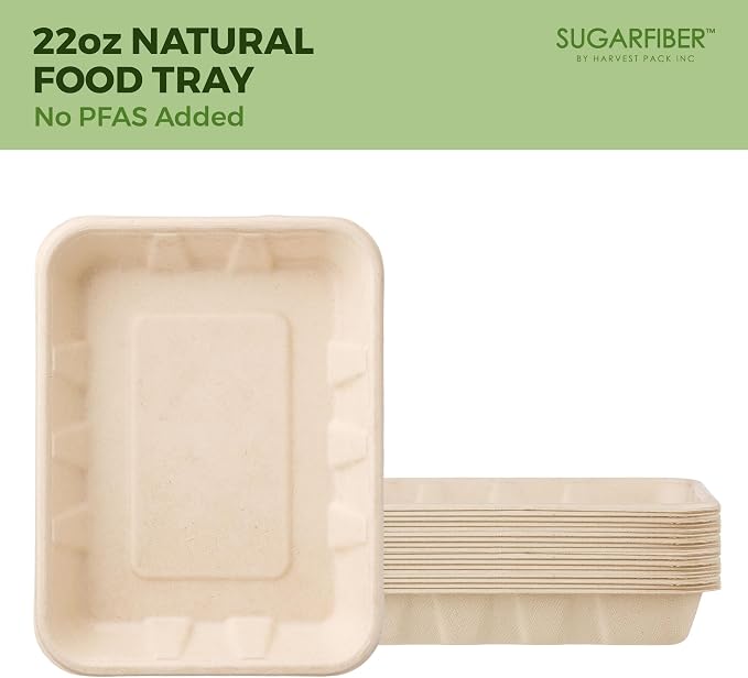 Harvest Pack 22 oz Compostable Food Trays, 8.49" x 6.45" x 1.3" Disposable PFAS - Image 8