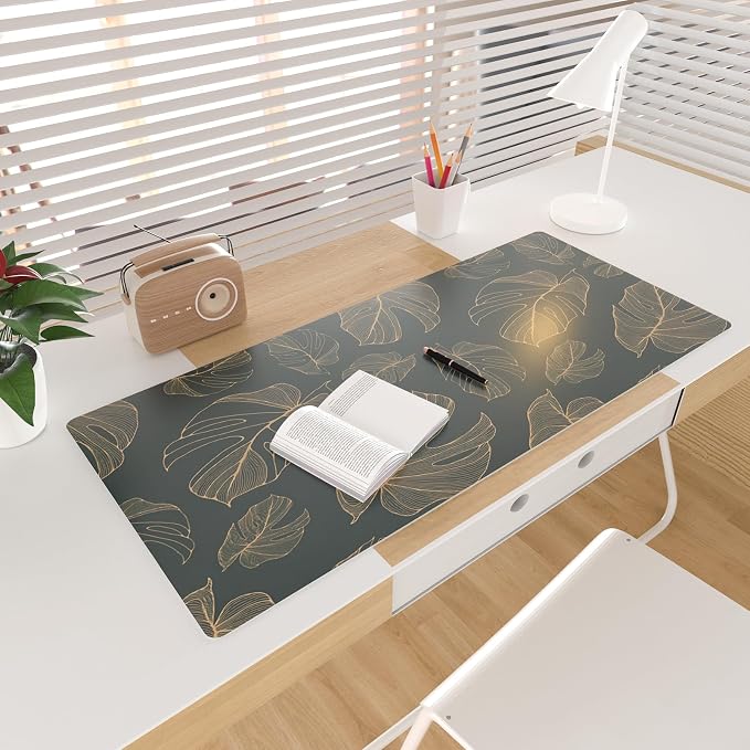 Colorful Star Large Mouse Pad, Monstera Leaves Waterproof Office Desk Mat - Image 3