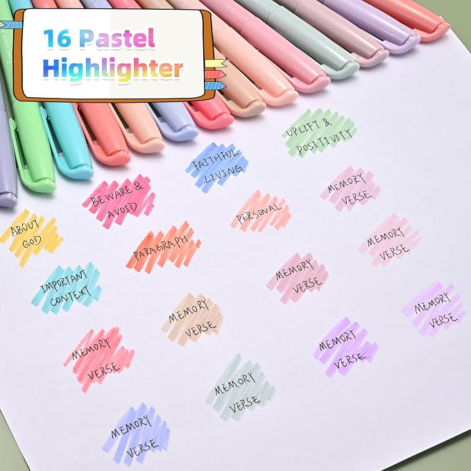 Pastel Bible Highlighter Markers 16 Pack, No Bleed, Cute Aesthetic Highlighters - Image 9