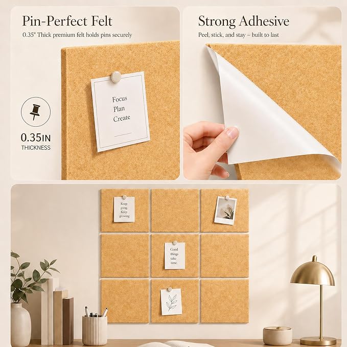 Felt Bulletin Board Tiles, Cork Board Alternative, 48 x 36 in | 0.35 in modular - Image 3