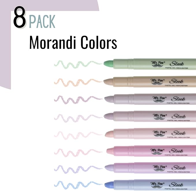 Mr. Pen- No Bleed Gel Highlighters, Morandi Colors, 8 Pack | Bible Highlighters - Image 2