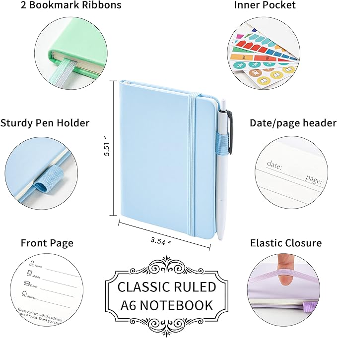feela 3 Pack Pocket Small Notebook Journals, Mini Cute Hardcover College Ruled - Image 2