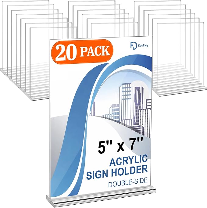 Daofary Acrylic Sign Holder 5 x 7, 20 Pack Double-Sided Stand up Table Top by Daofary