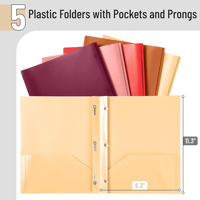 Mr. Pen- Plastic Folders with Pockets and Prongs, 5 Pack, Letter Size | Sunset - Image 2