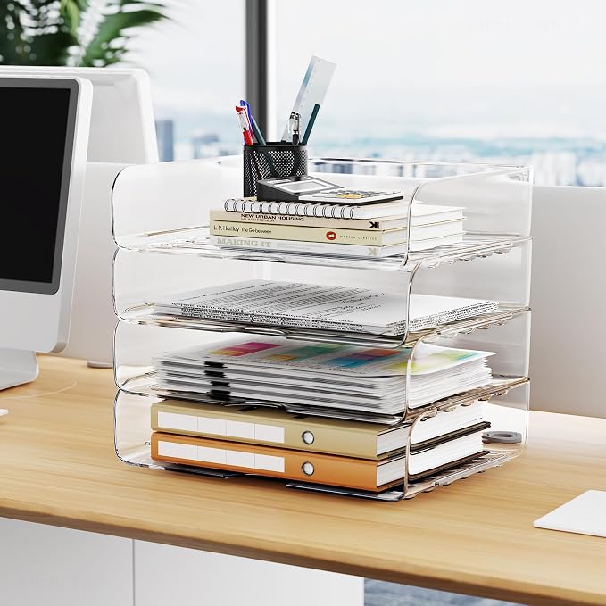Tomorotec Desk Letter Tray Set, A4 Size Clear PET Stackable Document Organizer - Image 6