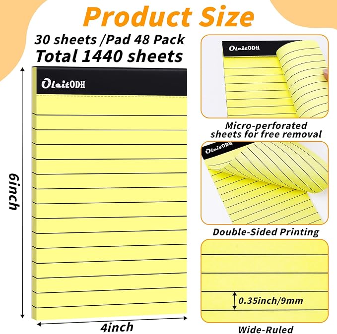 Oleitodh 4x6 Notepads – 48 Pack Yellow Memo Pads Small Writing Pads - Image 2
