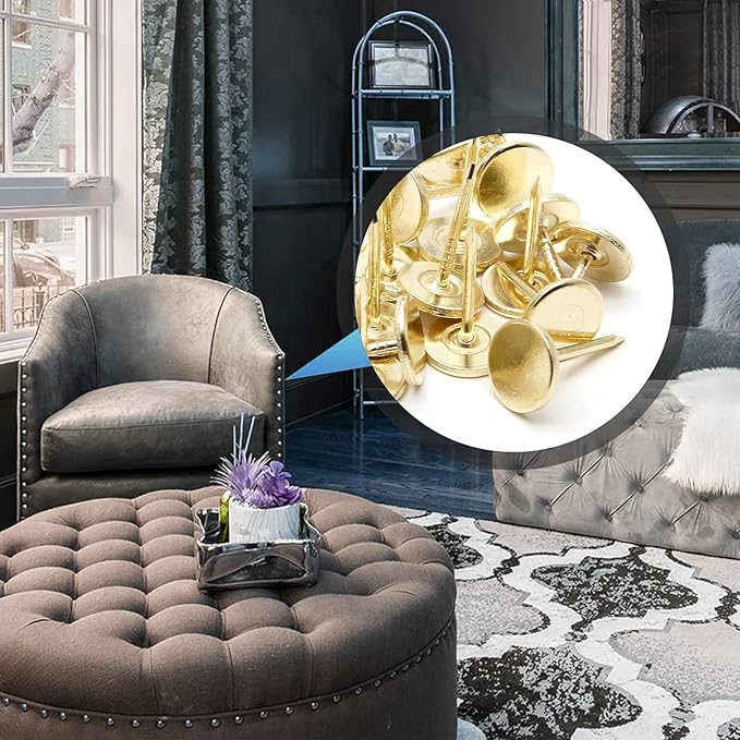 Golden Thumb Tacks, Multipurpose Upholstery Nails, Decorative Nail Heads, and Wall Tacks for Secure Fixing & DIY Projects, 100Pcs-DeskLoop Office