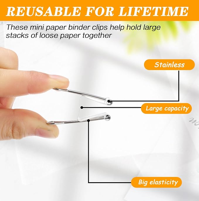 Jetec 100 Pack 1in/25mm White Metal Binder Clips Bulk Medium Reusable Fold Back - Image 7