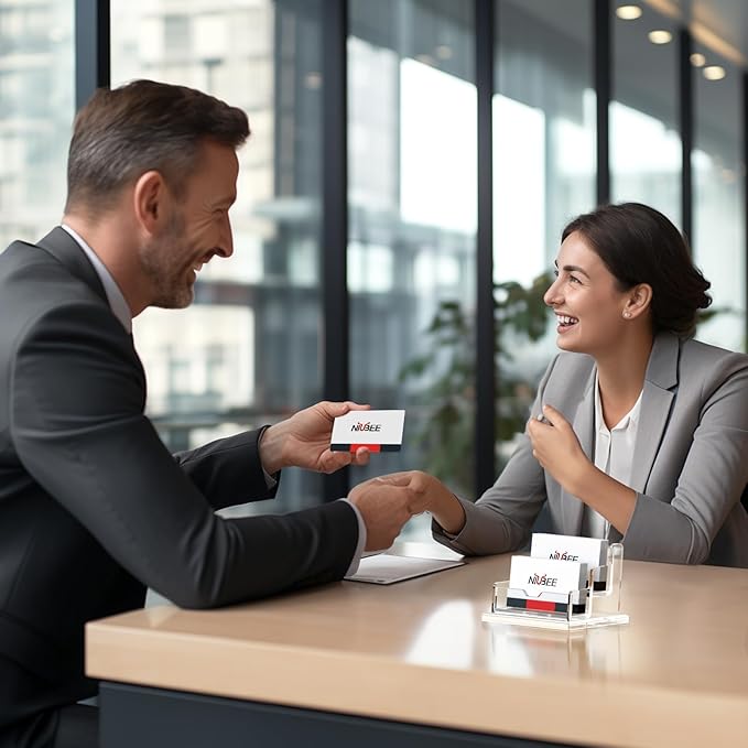 NIUBEE Clear Business Card Holder 2 Tier Acrylic Business Card Stand, 2 Slots Business Card Display for Desk Counter, 150 Card Capacity, 1 Pack-DeskLoop Office