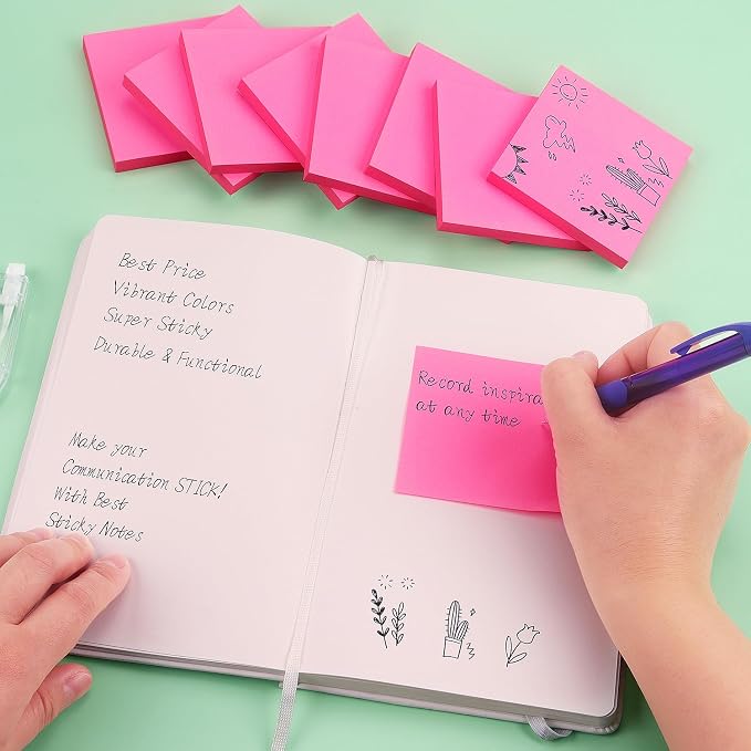 Sticky Notes 3x3 Self-Stick Notes Bright Colors Sticky Notes 8 Pads 80 Sheet/Pad - Image 7