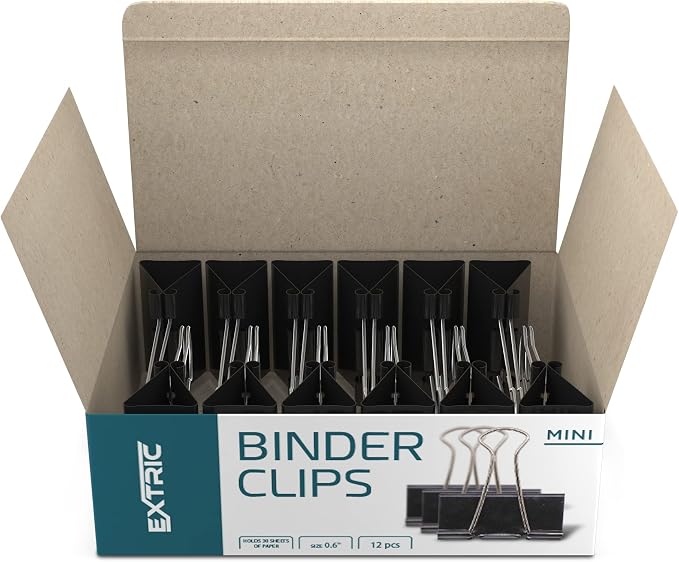 Binder Clips - 144 Mini Binder Clips, 0.6 Inch Black Paper Clamps, File Clip - Image 2
