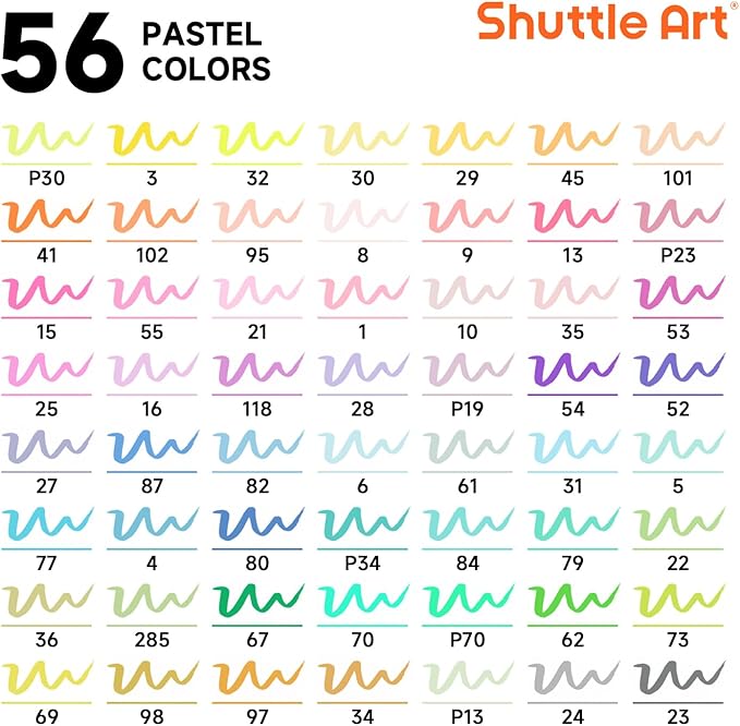 Shuttle Art Pastel Brush Pens, 56 Pastel Colouring Pens, Dual Tip Brush Markers with Fineliner Tip, Drawing Felt Tip Pens for Adults Colouring Books, Painting Sketching Calligraphy and Journaling-DeskLoop Office