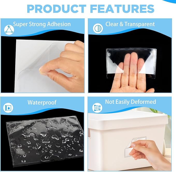56 Pack Clear Self-Adhesive Pockets, 1.9" x 3.8" Index Card Pockets - Image 3