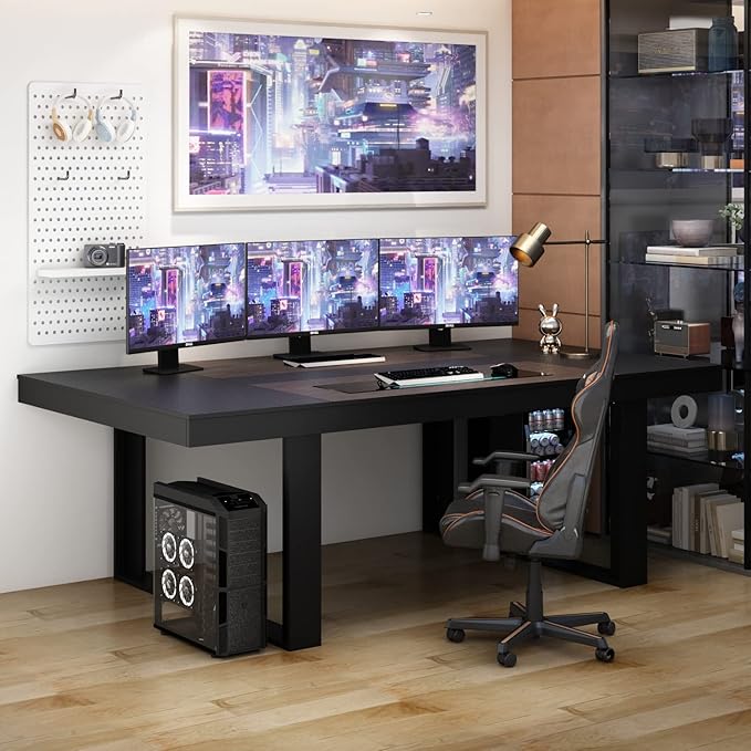 ECACAD 7FT Conference Table for 6-8 People, Large Rectangular Meeting Table, Modern Seminar Table for Office Meeting Conference Room, Black and Deep Brown (86.8”L x 47.2”W x 29.4”H)-DeskLoop Office