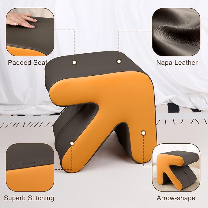 H&B Luxuries Ottoman, Foot Stool with Creative Shape, Napa Leather Ottomans, Removable Outer Foot Rest, No Assembly Required, Ottoman for Living Room, Bedroom, Entrance, Gray Yellow-DeskLoop Office