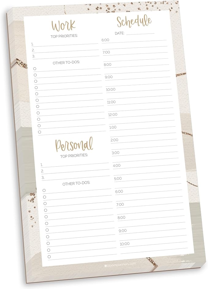 bloom daily planners Timed Work & Personal To Do List Planning Pad by bloomdailyplanners