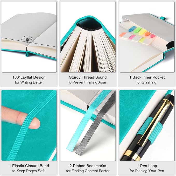 Lined Notebook Journal for Women Men, 312 Numbered Pages A5 Thick Leather Journal for Writing, Daily Journal for Work School, Hardcover College Ruled Notebook, Butterfly Floral Notebook, Peacock Blue-DeskLoop Office