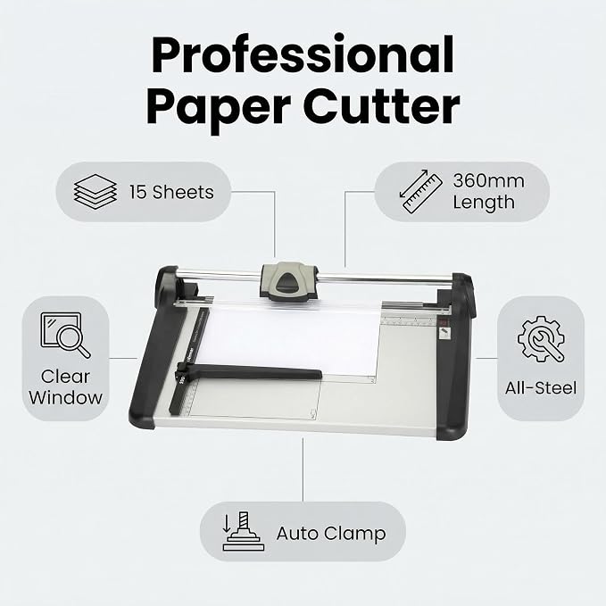 Heavy Duty Rotary Paper Cutter 15 Sheet, Clean Cuts - Image 2