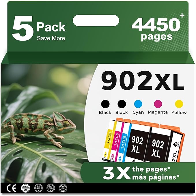 902XL 5 Combo Pack Ink Cartridge Compatible for HP 902 HP902 XL (2 Black CMY) Work with OfficeJet Pro 6978 6968 6970 6975 6960 6979 OfficeJet 6958 6962 6950 6954 6951 6956 6961 6963 6964 Printers-DeskLoop Office