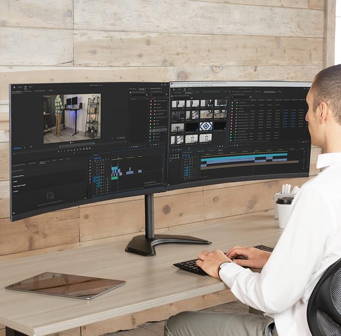 VIVO Dual LED LCD Monitor Mount, Free-Standing Desk Stand - Image 2