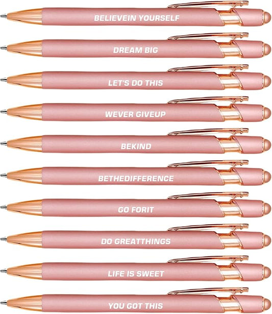 10pcs Inspirational Quotes Rose Gold Pens Set Fashion Design Novelty Pens Funny by Unknown
