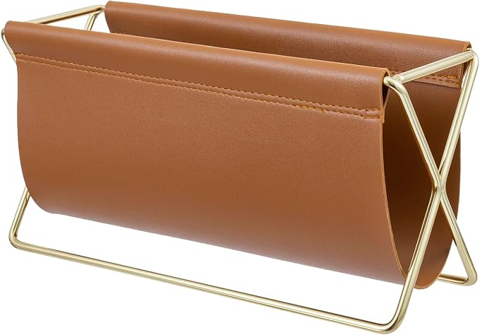 MyGift 10 Inch Mid Century Caramel Leatherette Mail Sorter Letter Holder Rack - Image 6