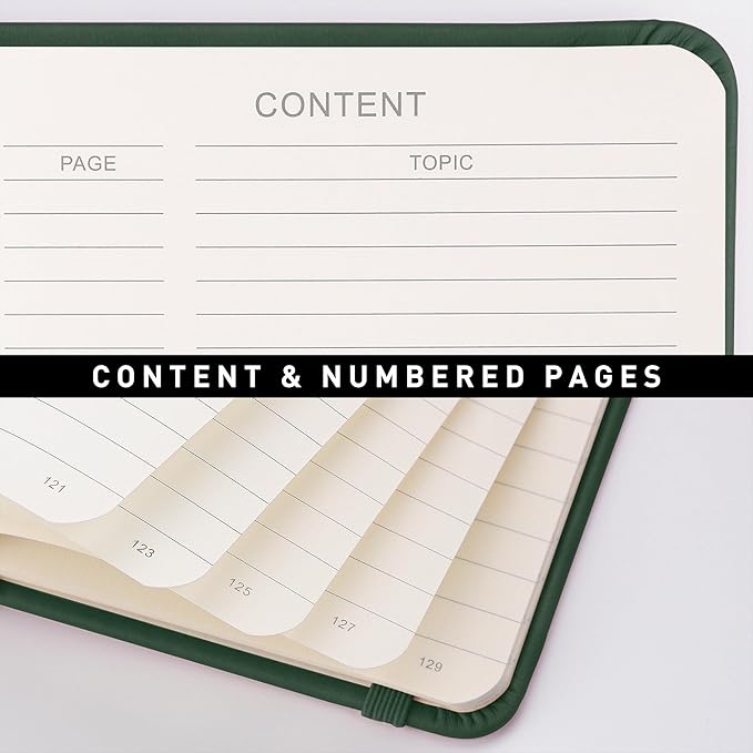 RETTACY Lined Journal Notebook, 192 Numbered Pages, A5 Medium Size (5.7'' x 8.3''), for Men & Women, Journaling, Writing, Work & Office, Leather Hardcover, 100 GSM Thick Paper (Dark Green)-DeskLoop Office