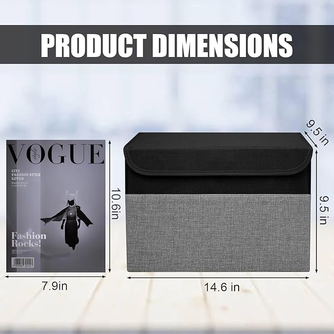 Large 22 Quart Linen Fabric Foldable Storage Bin Cube Organizer Basket with Flip-Top Lid & Handles, Clothes Blanket Box for Home, Office, Closet, Black & Gray, 4 Pack 14.6 x 9.5 x 9.5-DeskLoop Office