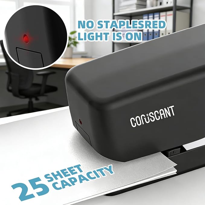 Coruscant Electric Stapler, No Jam Easy Reload, 25 Sheet Automatic Staplers - Image 3