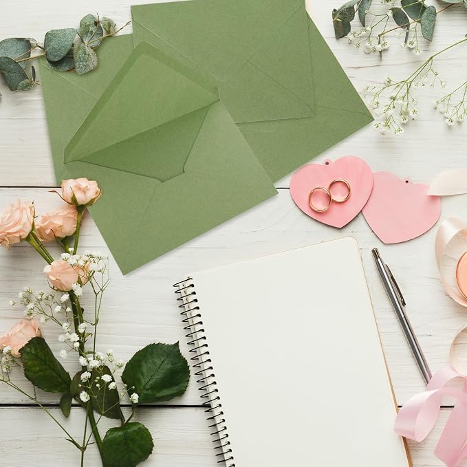 Whaline 50 Pcs A7 Invitation Envelopes Set Sage Green Greeting Cards Envelopes - Image 5