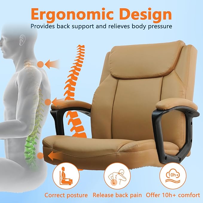 CLATINA Brown Office Computer Chair PU Leather Executive Swivel Adjustable Height Chairs with Upholstery Fixed armrest Mid-Back Leather Thick Cushion Office Chair Brown 4Pack-DeskLoop Office