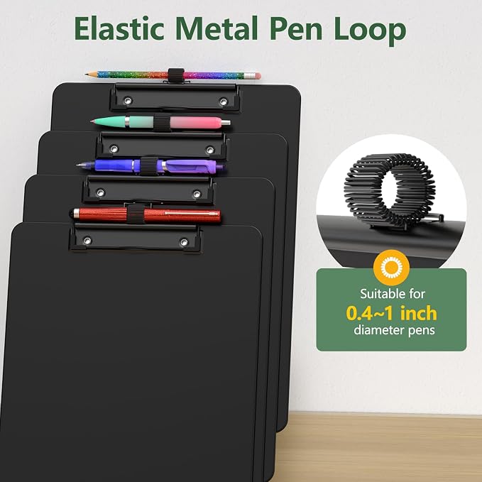 Black Clipboard with Pen Holder, 8.5 x 11 Clip Boards | Black Low Profile Clip - Image 3