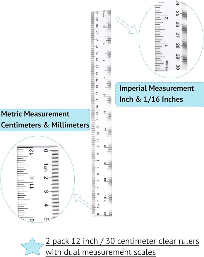 Ruler 12 Inch, 2 Pack Clear Plastic Rulers - Image 3