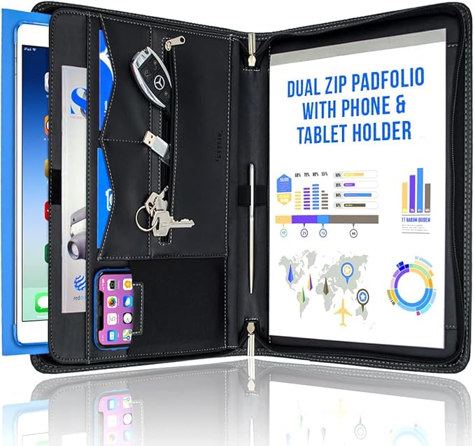 STYLIO Zipper Padfolio Portfolio Binder Organizer | Faux Leather Portfolio by Stylio