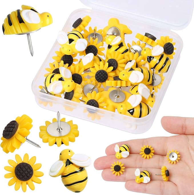 Sunflower Bee Push Pins, Thumb Tacks Decorative Push Pins Cork Board Pins by Unknown