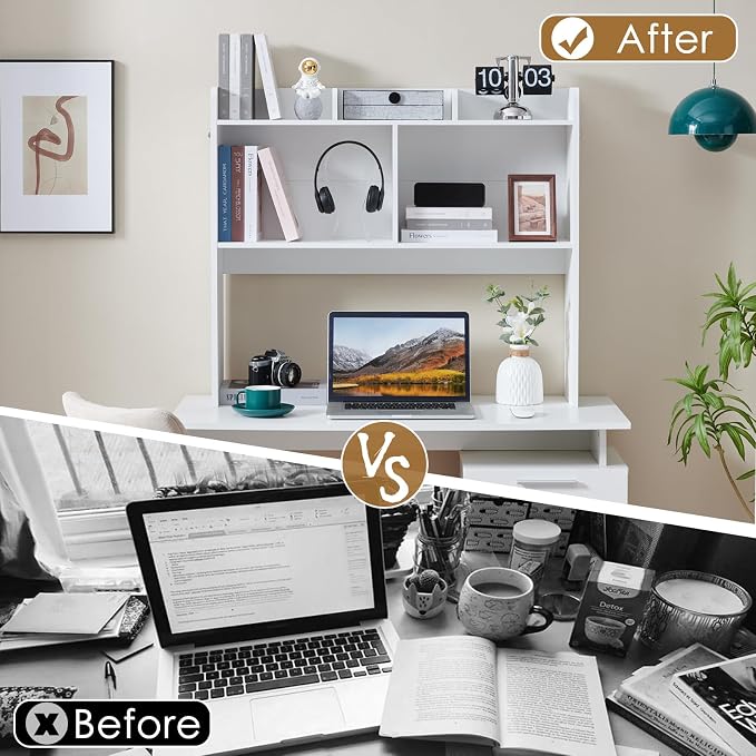 Nromant Desktop Bookshelf, Wooden Desk Storage Hutch - Image 6