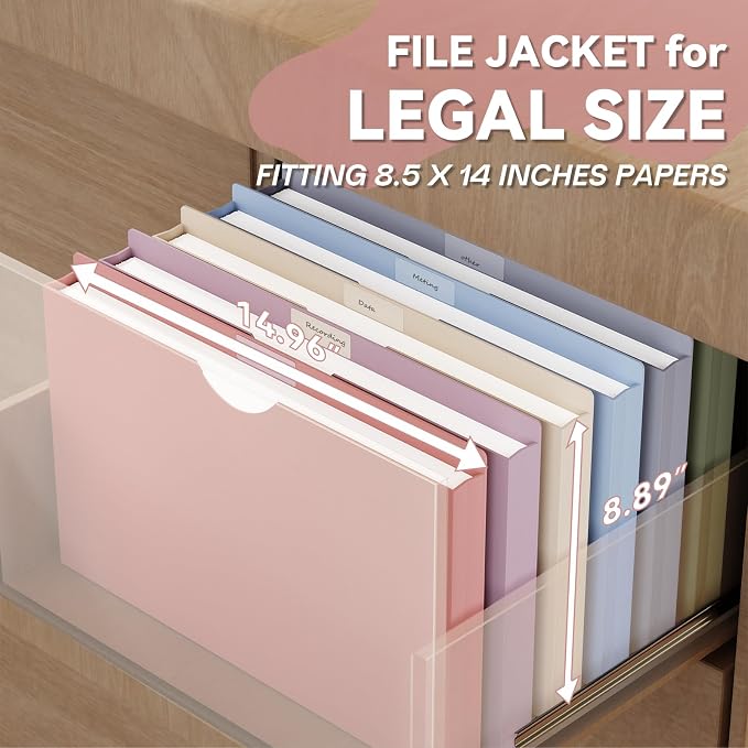 Plastic 1 Inch Manila File Jackets, Legal Size, 12 Pack Manilla Pocket Folders - Image 3