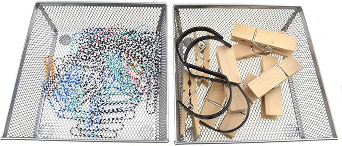 HAHIYO Stackable Mesh Tray Cup 6 x 6 x 2 inches Sturdy Container for Desk Drawer Organizer Collection for Home Office School kitchen Soft Foam Feet No Sharp Edges 2 Pack Silver-DeskLoop Office